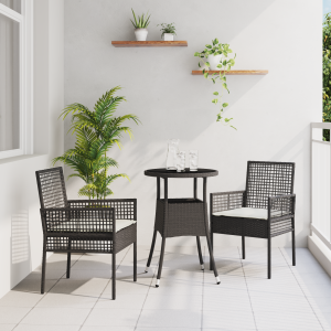 vidaXL Tuin eettafelset 3 pcs Zwart poly rattan