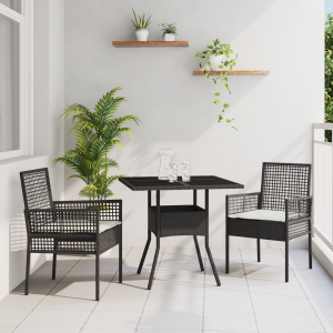 vidaXL Tuin eettafelset 3 pcs Zwart poly rattan