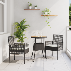 vidaXL Tuin eettafelset 3 pcs Zwart poly rattan