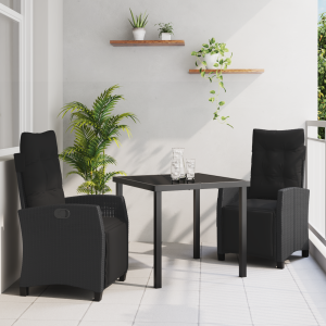 vidaXL 3 Delige Tuinset Zwart Poly Rattan