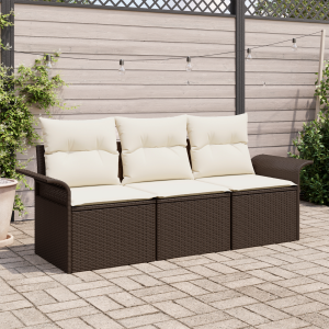 vidaXL Bankstel met kussen 3 pcs Bruin en Crème poly rattan