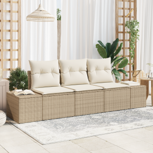 vidaXL 3-delige tuinsofa set met kussens in beige poly rattan