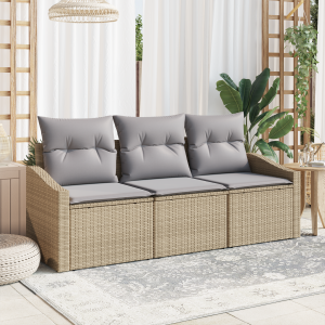 vidaXL Bankstel met kussen 3 pcs Beige poly rattan