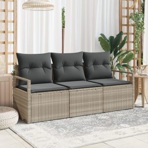 vidaXL Bankstel 3 pcs Lichtgrijs poly rattan