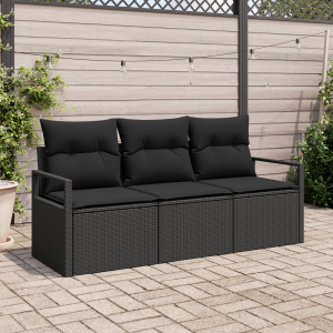 vidaXL Bankstel 3 pcs Zwart poly rattan