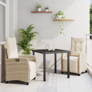 vidaXL 3-delige Tuinstel Beige Poly Rattan