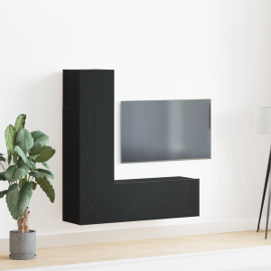 vidaXL 3-delige Tv-meubelset bewerkt hout zwart eikenkleurig