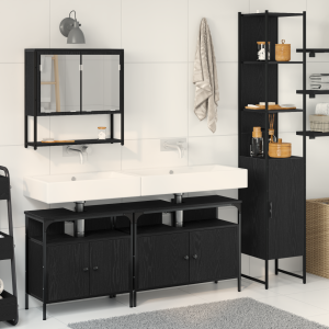 vidaXL Badkamermeubelset met plank 4 pcs Zwart eiken Bewerkt hout