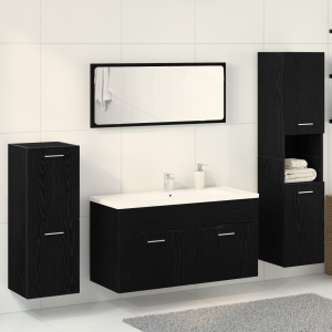 vidaXL 4 Delige Badkamer Meubel Set Zwart Eiken Engineered Wood