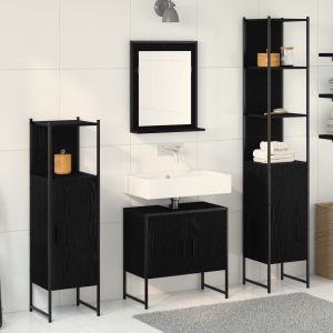 vidaXL Badkamermeubelset met plank met opslag 4 pcs Zwart Bewerkt hout