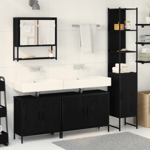 vidaXL Badkamermeubelset met plank met opslag 4 pcs Zwart Bewerkt hout