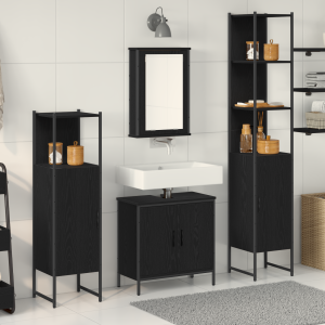 vidaXL Badkamermeubelset met plank met opslag 4 pcs Zwart Bewerkt hout