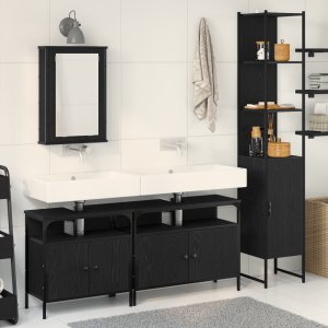 vidaXL Badkamermeubelset met plank 4 pcs Zwart Eiken Bewerkt hout
