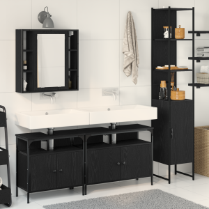 vidaXL Badkamermeubelset met plank 4 pcs Zwart Eiken Bewerkt hout