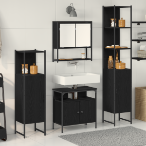 vidaXL Badkamermeubelset met plank 4 pcs Zwart Eiken Bewerkt hout
