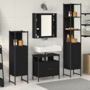 vidaXL Badkamermeubelset met plank 4 pcs Zwart Eiken Bewerkt hout