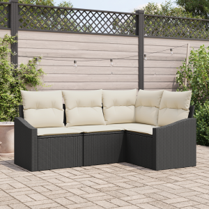 vidaXL 4-delige Ligbed Set met Kussen Zwart Poly Rattan