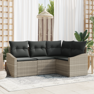 vidaXL Bankstel met kussen 4 pcs Lichtgrijs poly rattan