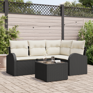 vidaXL 4-delige ligbedset met kussens bruin poly rattan