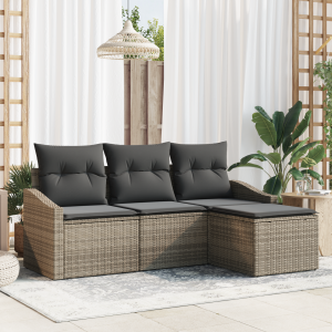 vidaXL Bankstel met kussen 4 pcs Grijs poly rattan