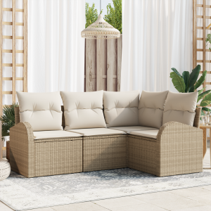 vidaXL 4-delige Tuinbank Set met Kussens Beige Poly Rattan