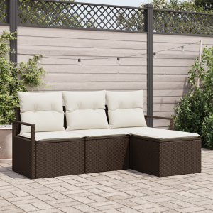 vidaXL Bankstel met kussen met opslag 4 pcs Bruin en Crème poly rattan