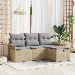vidaXL Tuin Sofa Set met kussen met opslag 4 pcs Beige Poly riet