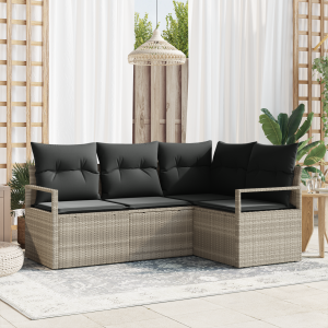 vidaXL Bankstel 4 pcs Lichtgrijs poly rattan
