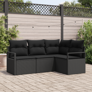 vidaXL Bankstel 4 pcs Zwart poly rattan