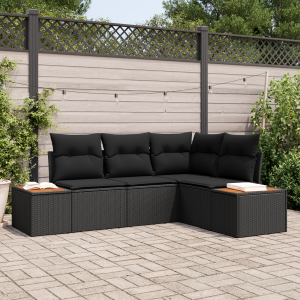 vidaXL 4-delige tuinbankset met kussens - zwart poly rattan en acacia