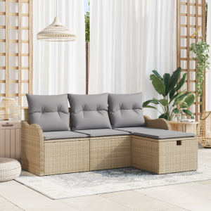 vidaXL Tuin Sofa Set met kussen met opslag 4 pcs Beige Poly riet