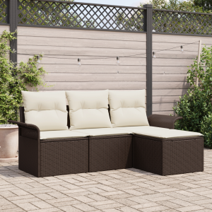 vidaXL Bankstel met kussen 4 pcs Bruin en Crème poly rattan