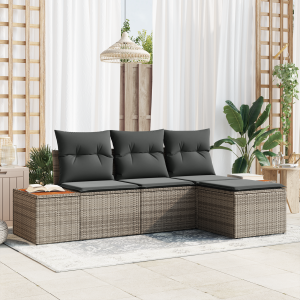 vidaXL Tuin Sofa Set met kussen met kussen 4 pcs Grijs poly rattan
