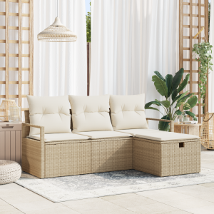 vidaXL 4-delige tuinset met kussens in beige poly rattan