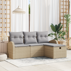 vidaXL Tuin Sofa Set met kussen met opslag 4 pcs Beige poly rattan