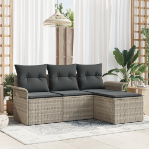 vidaXL Bankstel met kussen 4 pcs Grijs poly rattan