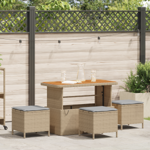 vidaXL 4-delige Tuinset met kussens poly rattan acaciahout beige