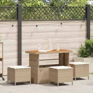 vidaXL 4-delige Tuinset met kussens poly rattan acaciahout beige