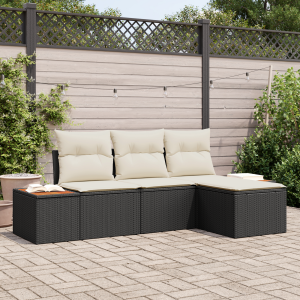 vidaXL Tuin Sofa Set met kussen met kussen 4 pcs Zwart poly rattan