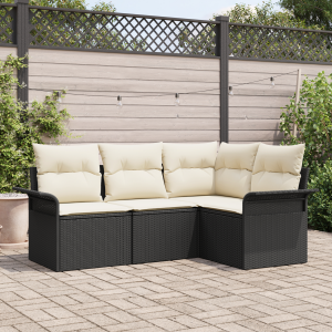 vidaXL Tuin Sofa Set met kussen 4 pcs Zwart poly rattan