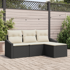 vidaXL Bankstel met kussen 4 pcs Zwart poly rattan