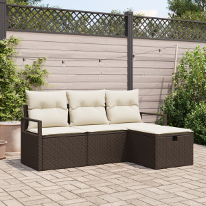 vidaXL Tuin Sofa Set met kussen met opslag 4 pcs Bruin Poly riet