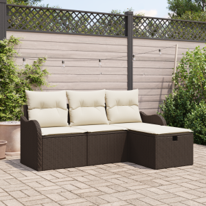 vidaXL Tuin Sofa Set met kussen met opslag 4 pcs Bruin Poly riet