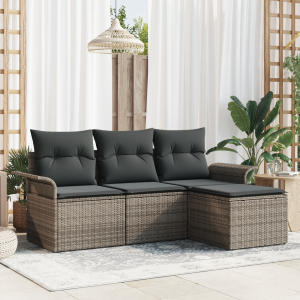 vidaXL Bankstel met kussen 4 pcs Grijs poly rattan