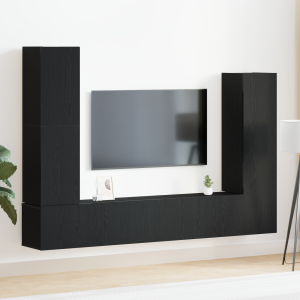 vidaXL Tv-meubelset Wandgemonteerd 6 pcs Zwart Eiken Bewerkt hout