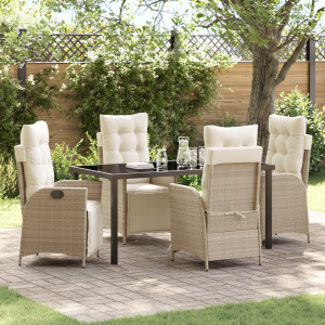 vidaXL 5-delige eetset voor in de tuin - Beige Poly Rattan