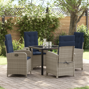 vidaXL 5-delige eetset voor in de tuin met kussens in grijs poly rattan