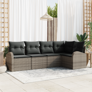 vidaXL 5-delige ligbankset met kussens Grijs Poly Rattan