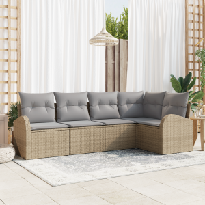 vidaXL 5-delige ligbed set met kussens Beige Poly Rattan