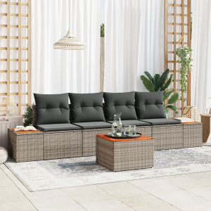 vidaXL 5-delige ligbed set met kussens grijs poly rattan acacia